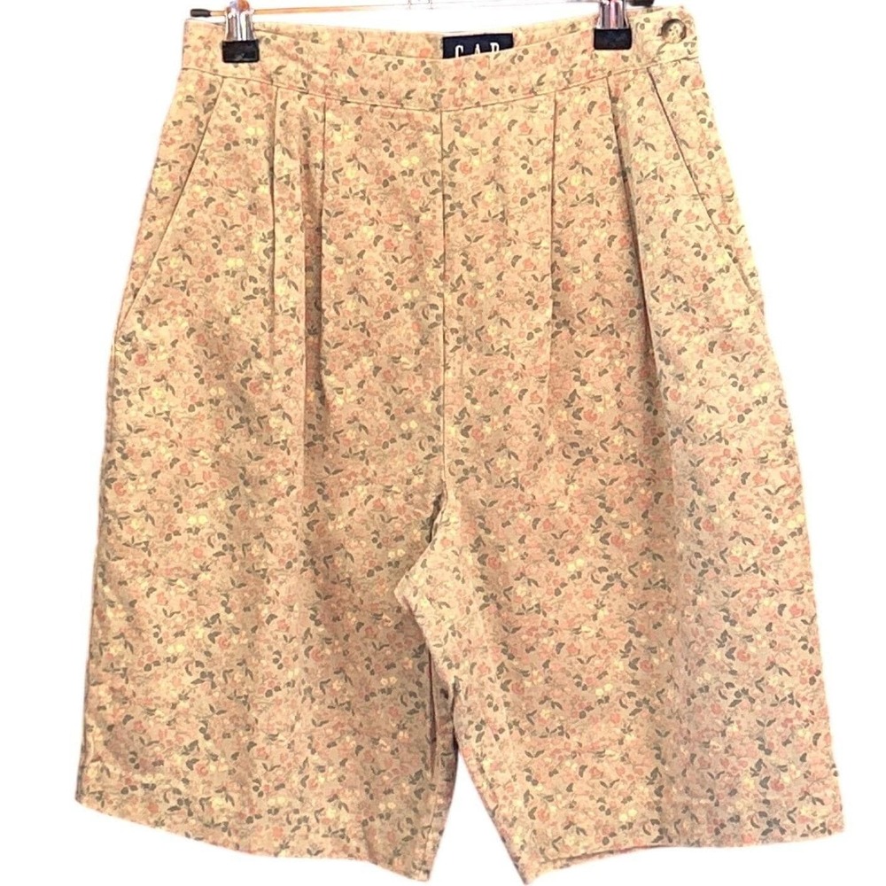Vintage 90s Gap Floral Pleated Shorts Cottagecore Grandmacore High Waisted Tan